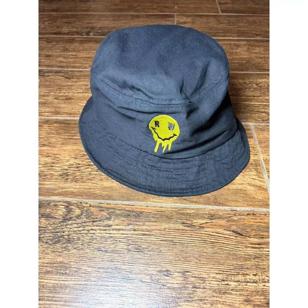 Rave Wonderland Black Drippy Smiley Bucket Hat